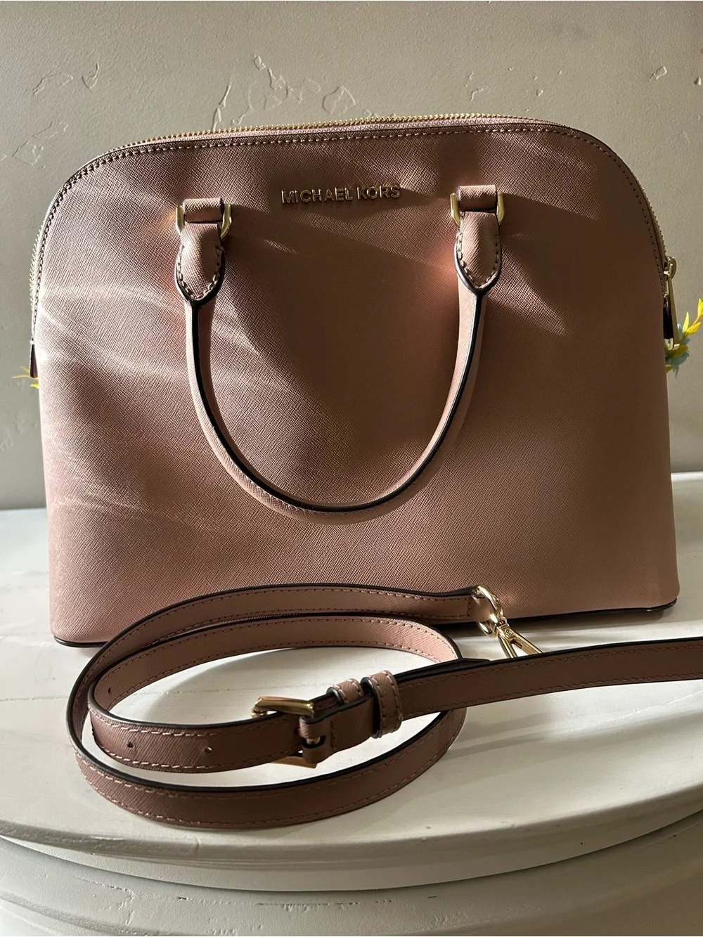 Michael Kors Dusty Rose Dome Satchel with Gold Hardware